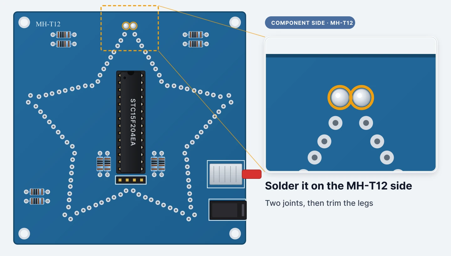 Solder it on the MH-T12 side