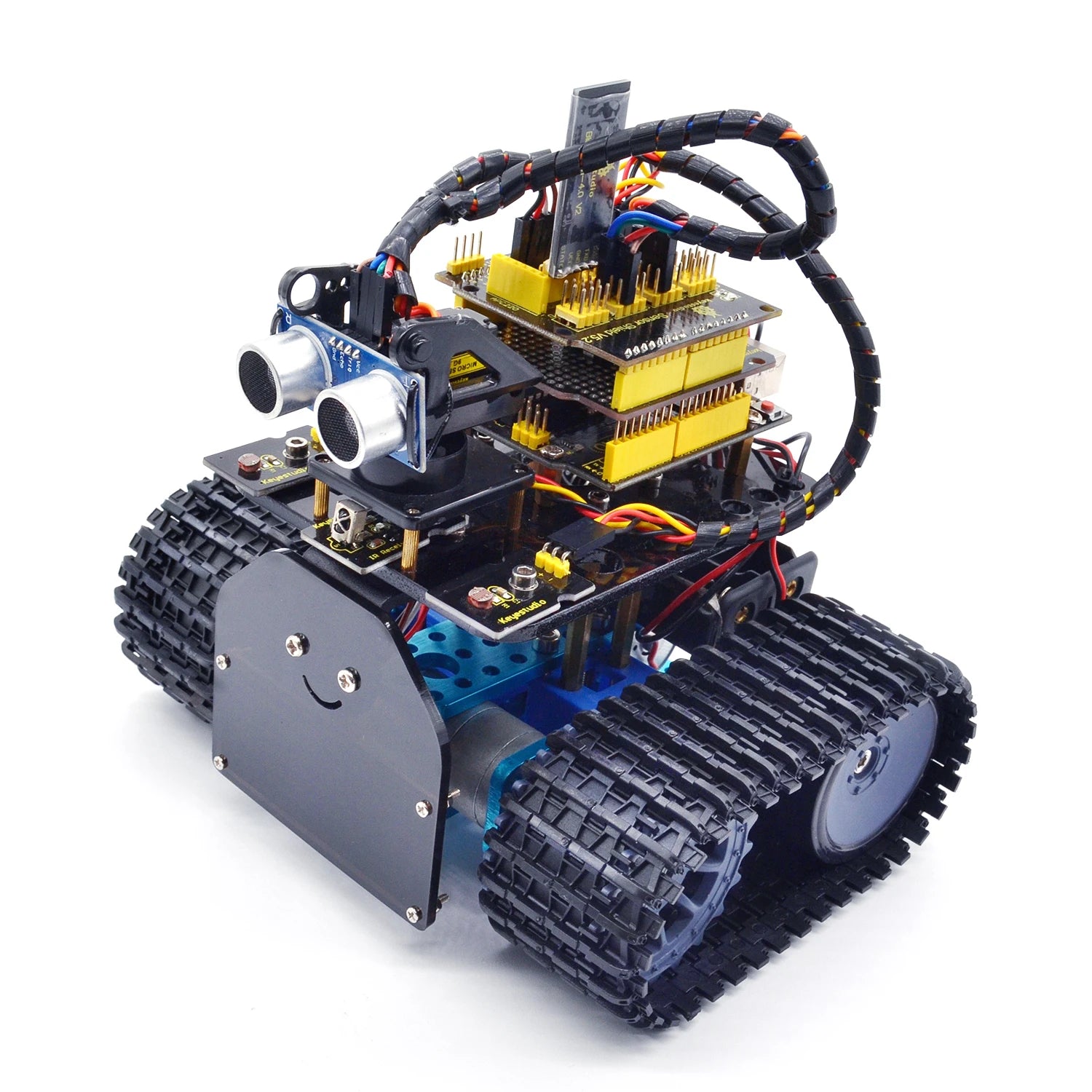 KEYESTUDIO Mini Tank Robot V2 Smart Car Kit Pour Arduino, IR Infrarouge Et Télécommande App  IOS Et Android Suivi Lumineux Et Ultrasonique Panneau Led 8 X 16 Evitement Dobstacles A Ultrasons