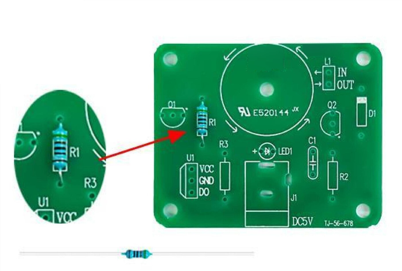 Solder R1 — 510 Ω