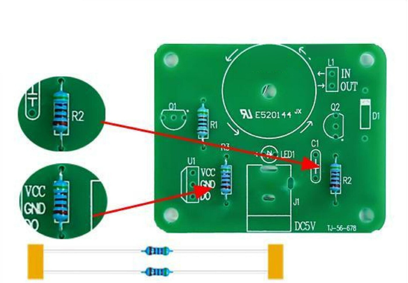 Solder R2 and R3 — 5.1 kΩ