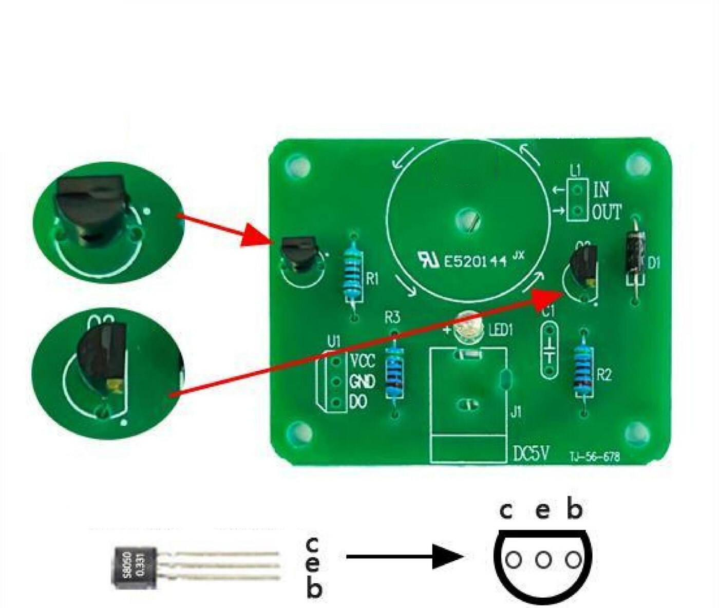 Solder Q1 and Q2 — 8050 transistors