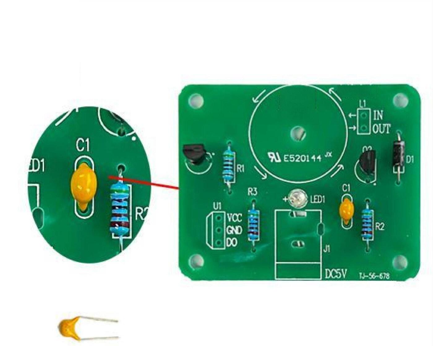 Solder C1 — 10 µF ceramic capacitor